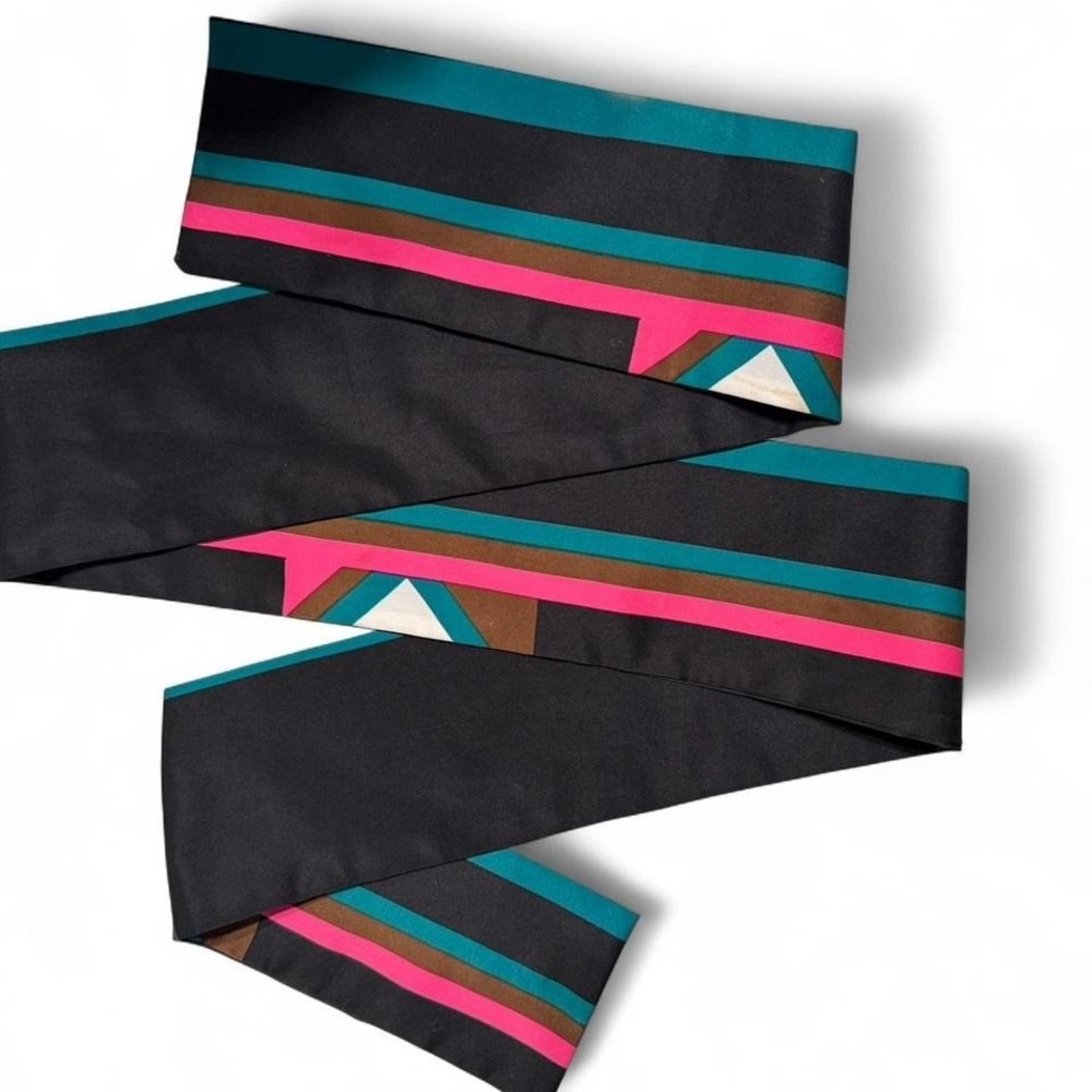 Vintage Graphic Skinny Scarf Belt | Teal Pink Brown | 80s 90s